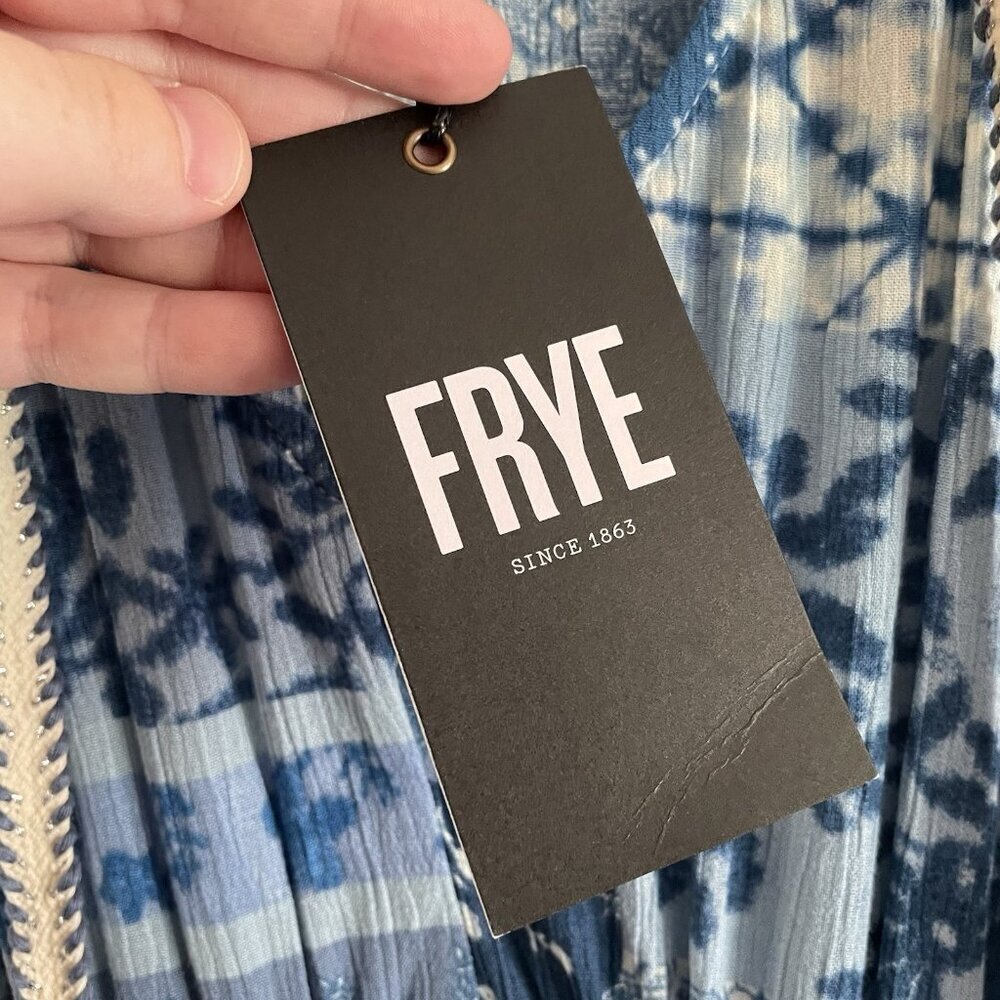 Frye Women XS Blue Chambray Patchwork Boho Western Long Sleeve Midi Dress NWT - Picture 11 of 15